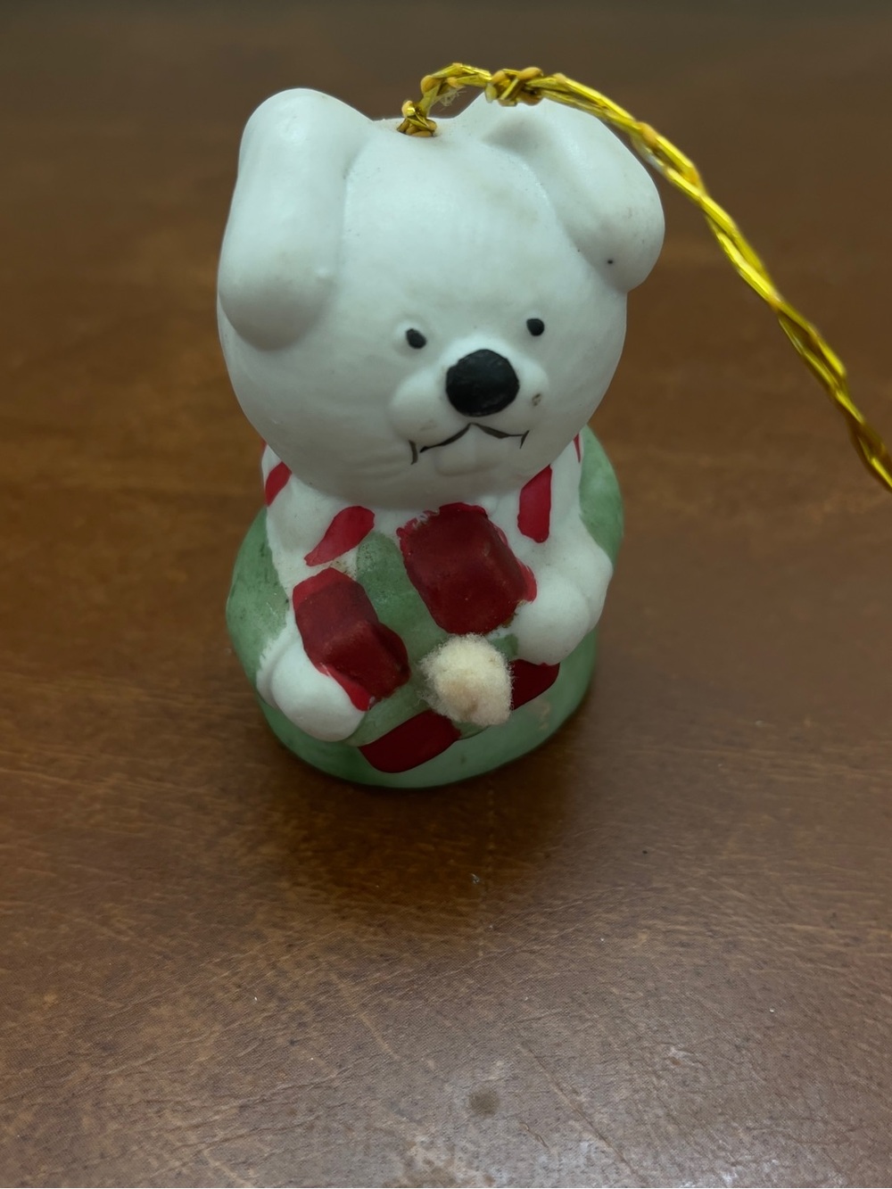 Vintage Jasco Bisque Porcelain Christmas Bell Ornament Puppy/Dog